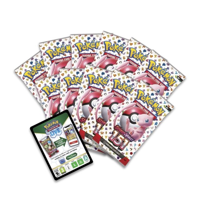 Picture of expansion packs and code card in Pokemon Scarlet & Violet 151 Pokemon Center Elite Trainer Box