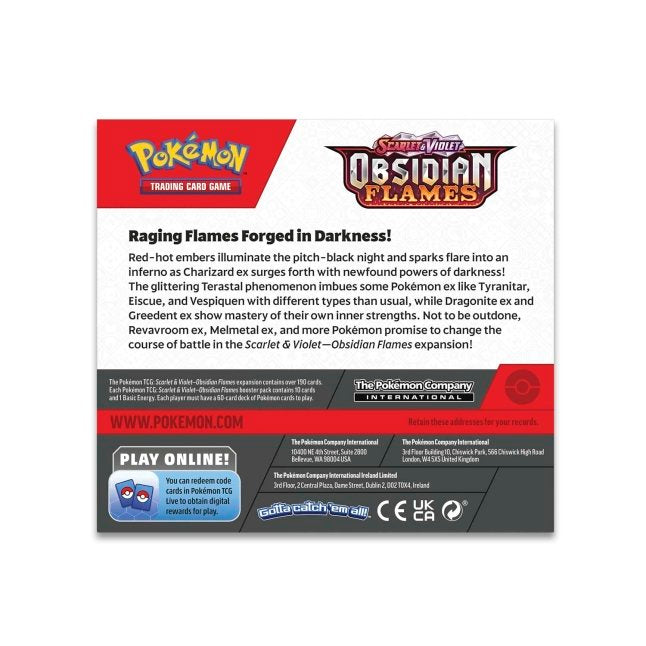 Picture of back of Pokemon Scarlet & Violet Obsidian Flames Booster Box