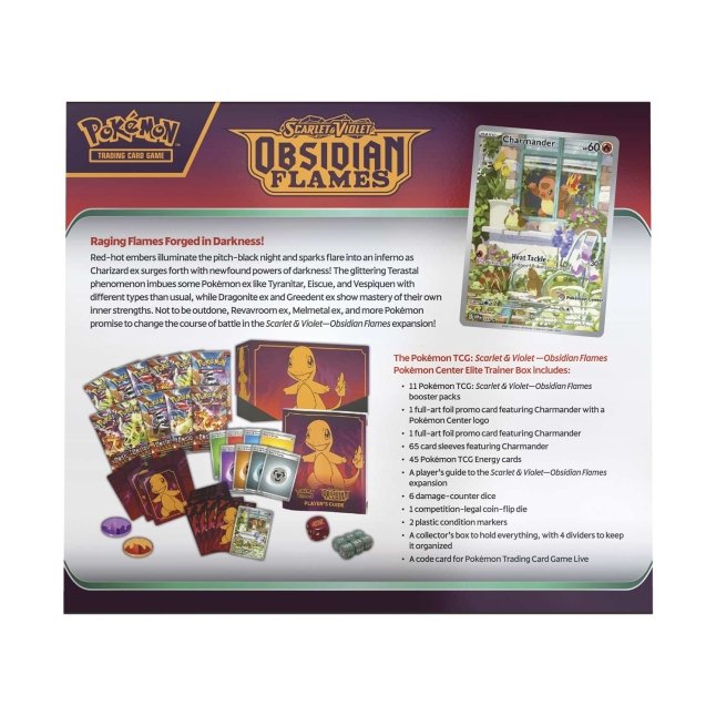 Picture of back of Pokemon Scarlet & Violet Obsidian Flames Pokemon Center Elite Trainer Box