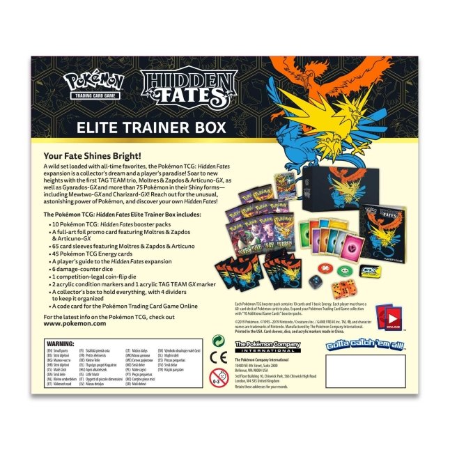 Picture of back of Pokemon Sun & Moon Hidden Fates Elite Trainer Box