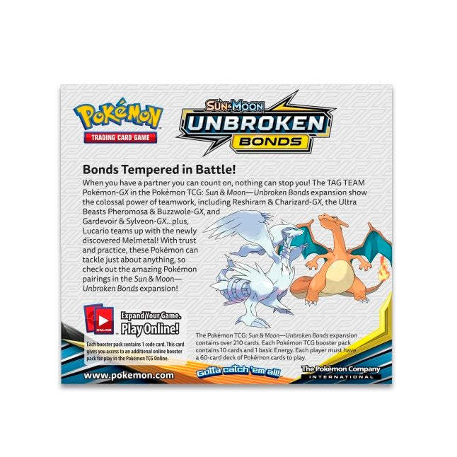 Picture of back of Pokemon Sun & Moon Unbroken Bonds Booster Box