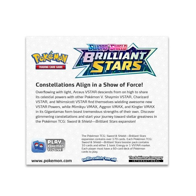 Picture of back of Pokemon Sword & Shield Brilliant Stars Booster Box