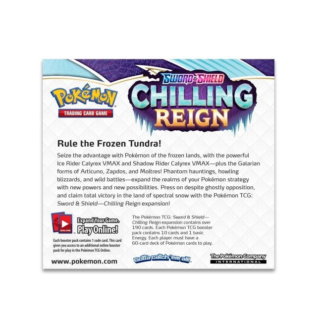 Picture of back of Pokemon Sword & Shield Chilling Reign Booster Box