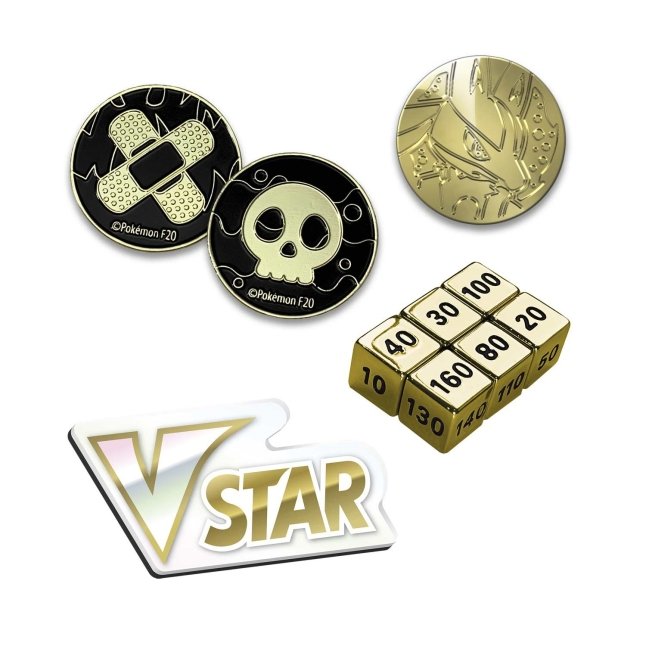 Picture of dice and coins in Pokemon Sword & Shield Crown Zenith Pokemon Center Elite Trainer Box