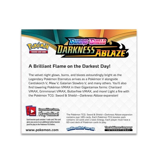 Picture of back of Pokemon Sword & Shield Darkness Ablaze Booster Box
