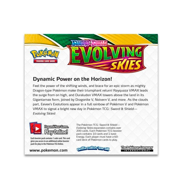 Picture of back of Pokemon Sword & Shield Evolving Skies Booster Box