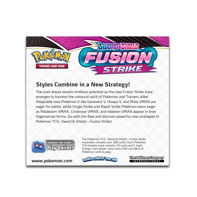 Picture of back of Pokemon Sword & Shield Fusion Strike Booster Box