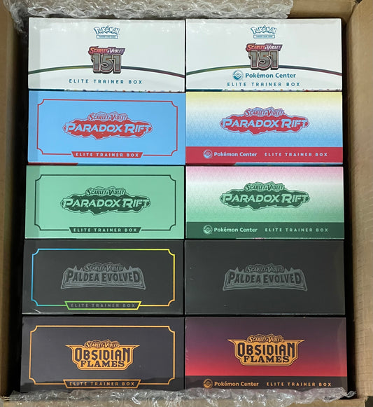 Pokemon Scarlet & Violet Series Pokemon Center and Regular Pairs - 10 Total ETBs