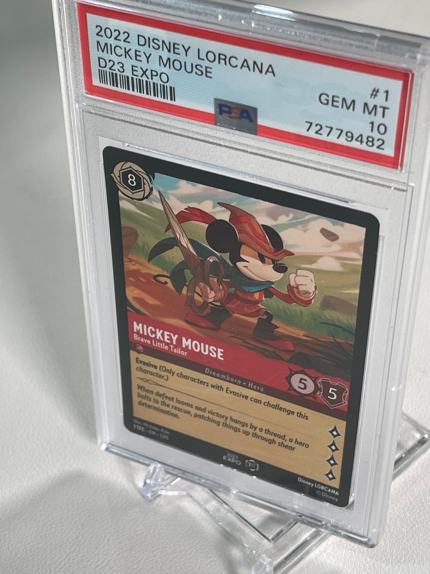 2022 Disney Lorcana #1 D23 Expo: Mickey Mouse - Brave Little Tailor 1/P1 EN1 - 1st Edition - PSA 10