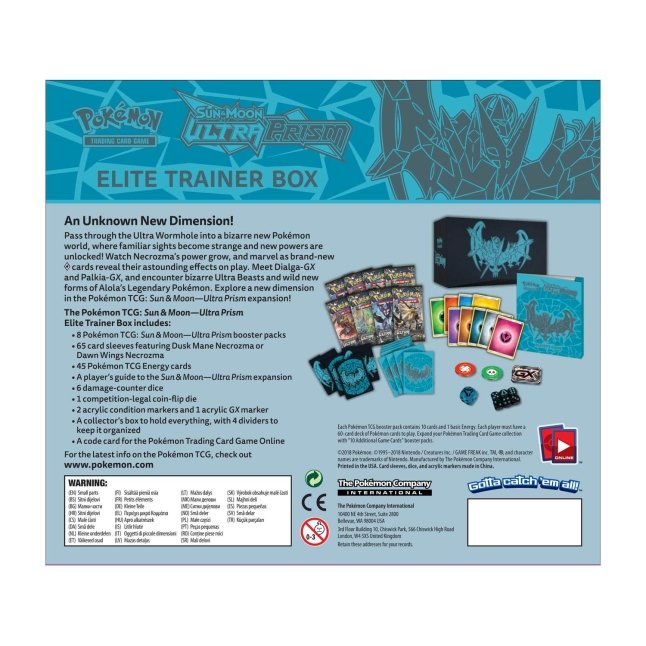 Picture of back of Pokemon Sun & Moon Ultra Prism Elite Trainer Box [Dawn Wings Necrozma]
