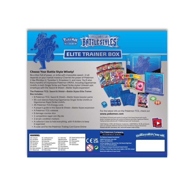 Picture of back of Pokemon Sword & Shield Battle Styles Elite Trainer Box [Blue Rapid Strike Urshifu]