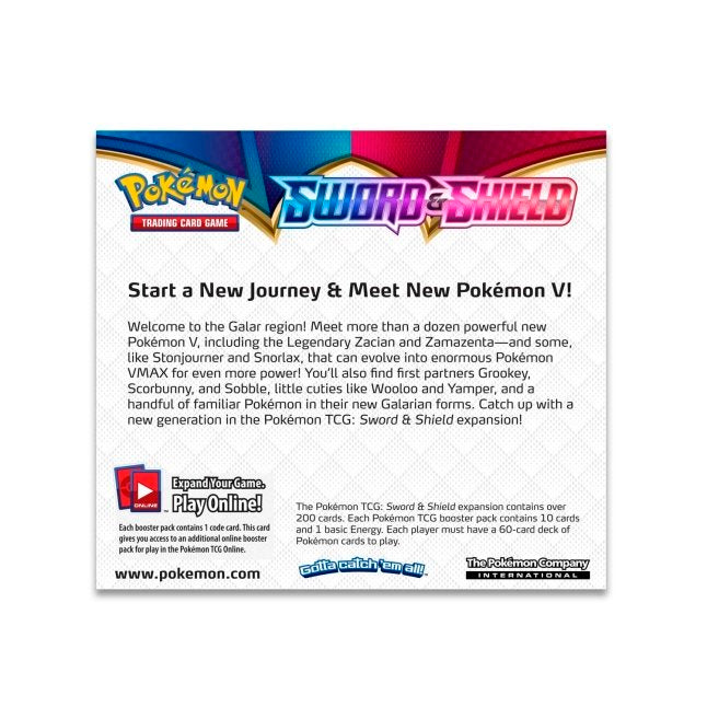 Picture of back of Pokemon Sword & Shield Booster Box