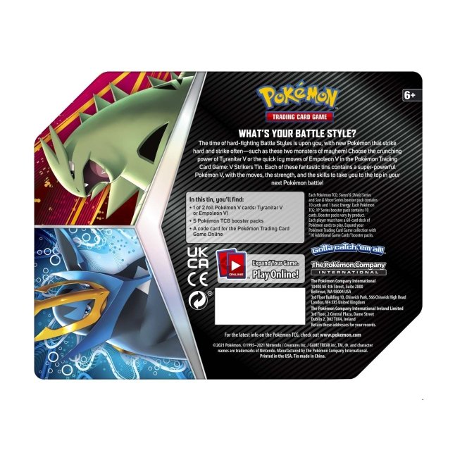 Picture of back of Pokemon TCG: V Striker Tin [Tyranitar]