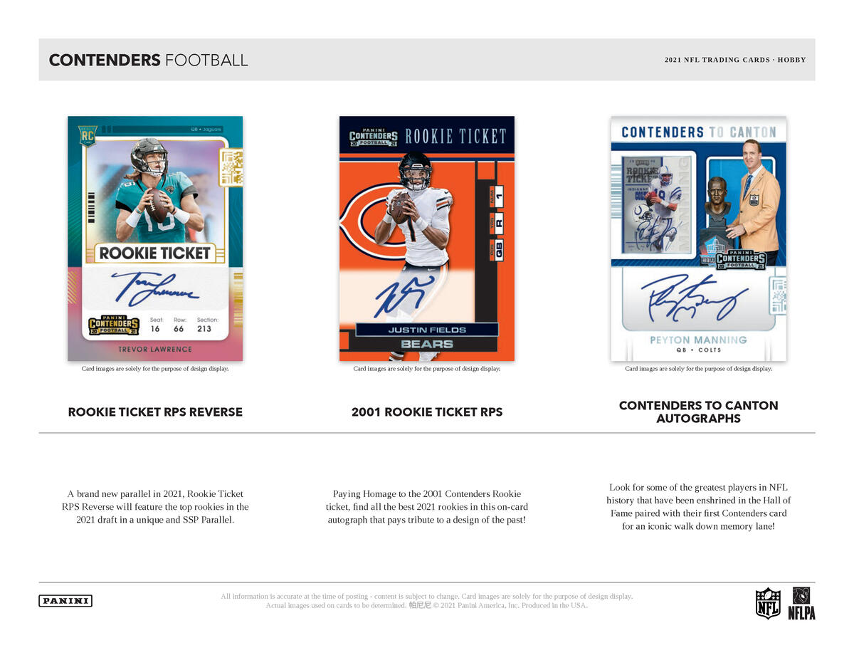 Picture of  legend cards in 2021 Panini Contenders 1st Off The Line (FOTL) Football Hobby Box