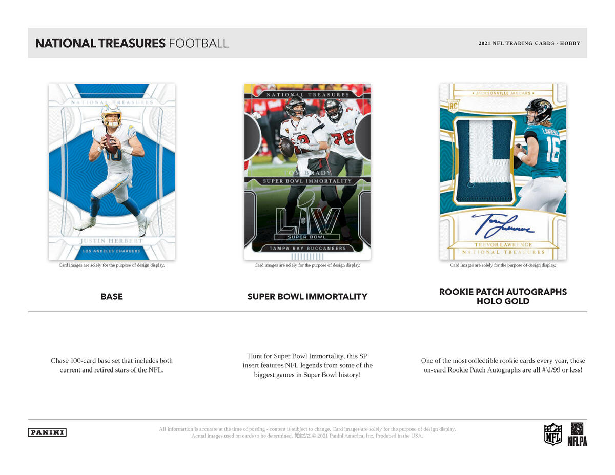 Picture of rookie cards in 2021 Panini National Treasures 1st Off The Line (FOTL) Football Hobby Box