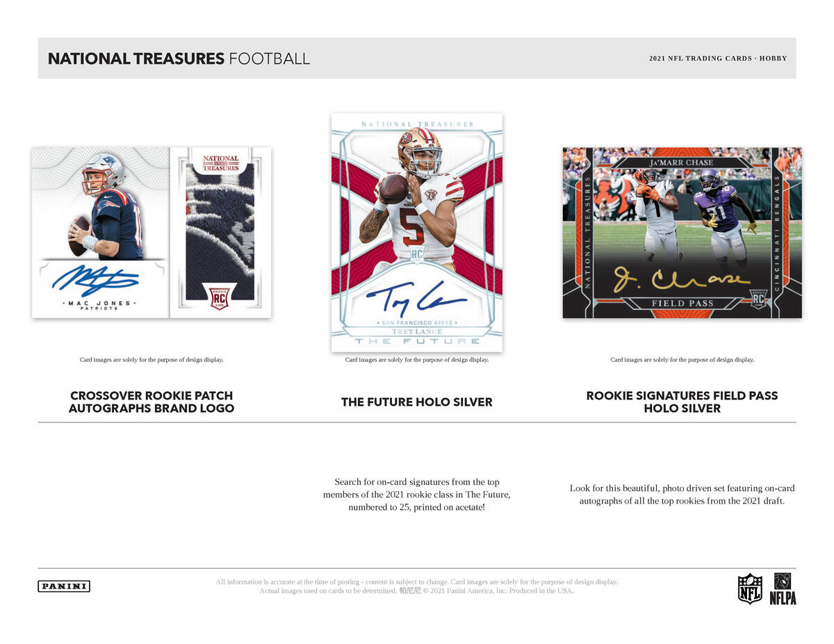 Picture of  legend cards in 2021 Panini National Treasures 1st Off The Line (FOTL) Football Hobby Box