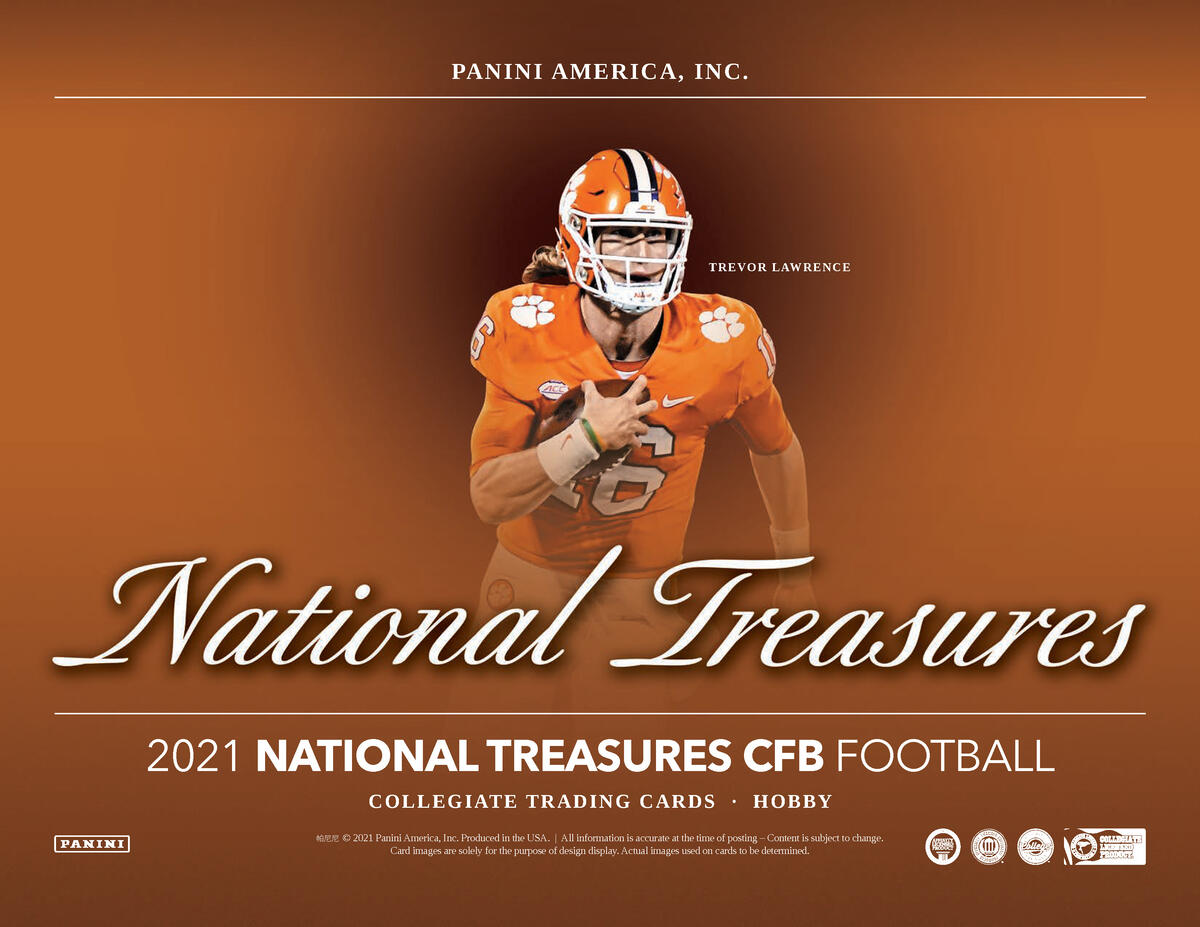 Picture of rookie cards in 2021 Panini National Treasures Collegiate Football Hobby 4-Box Case