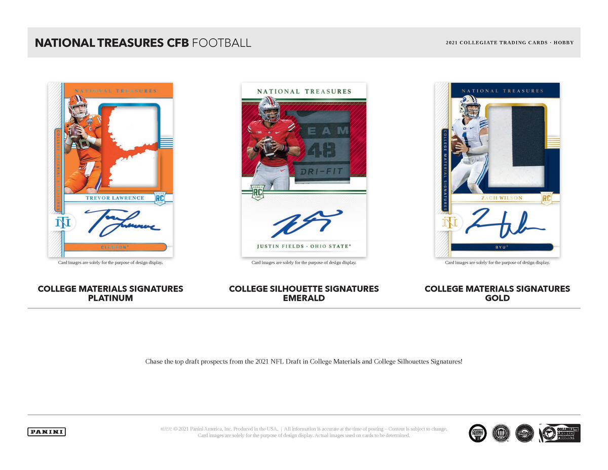 Picture of  legend cards in 2021 Panini National Treasures Collegiate Football Hobby 4-Box Case