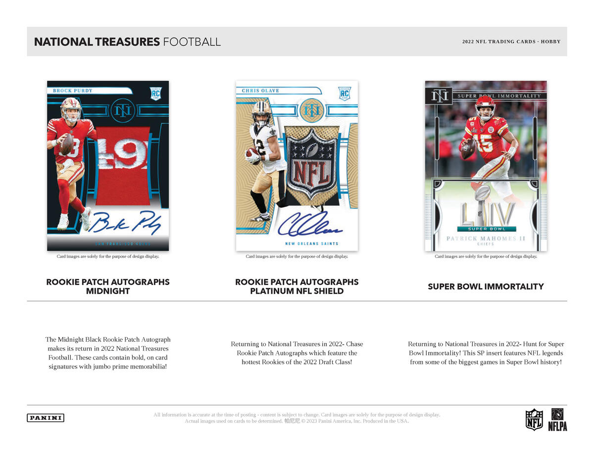 Picture of rookie cards in 2022 Panini National Treasures 1st Off The Line (FOTL) Football Hobby Box