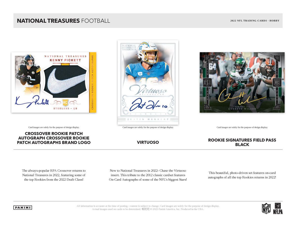 Picture of  legend cards in 2022 Panini National Treasures 1st Off The Line (FOTL) Football Hobby Box