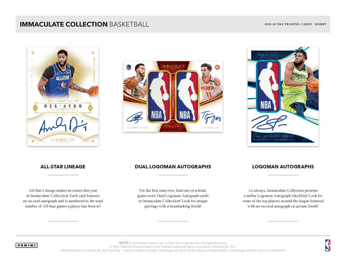 Picture of  legend cards in 2019/20 Panini Immaculate 1st Off The Line (FOTL) Basketball Hobby Box