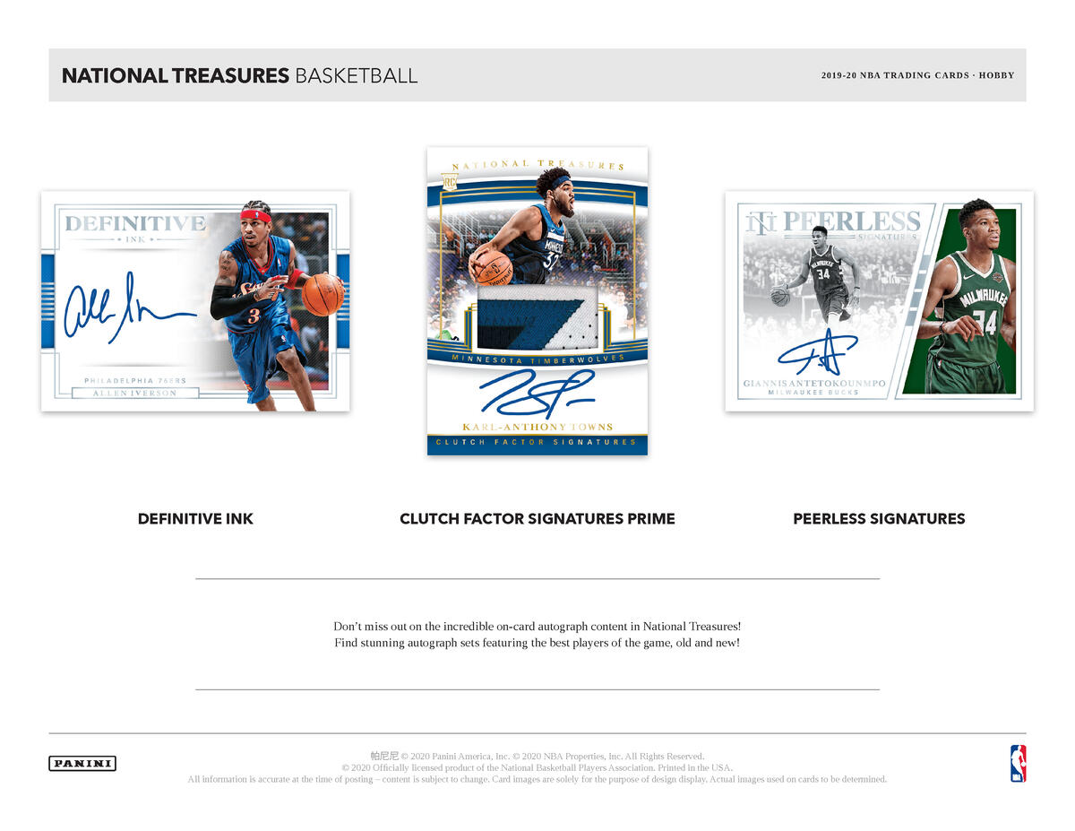 Picture of highlight cards in 2019/20 Panini National Treasures Basketball Hobby Box