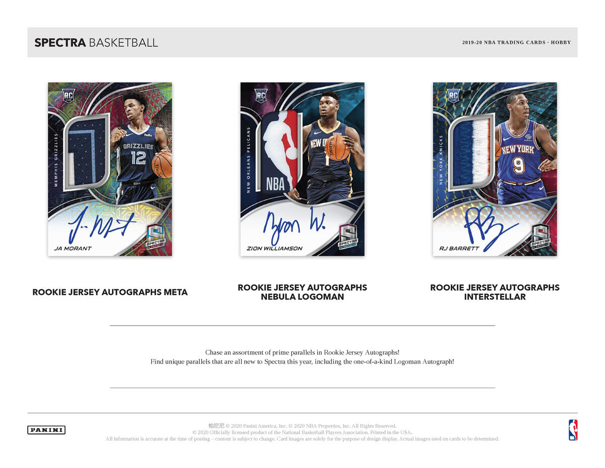 Picture of rookie cards in 2019/20 Panini Spectra 1st Off The Line (FOTL) Basketball Hobby Box