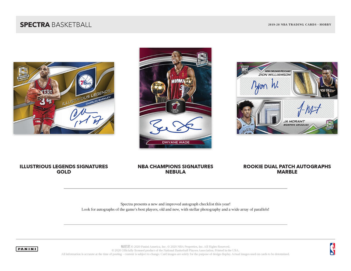 Picture of  legend cards in 2019/20 Panini Spectra 1st Off The Line (FOTL) Basketball Hobby Box