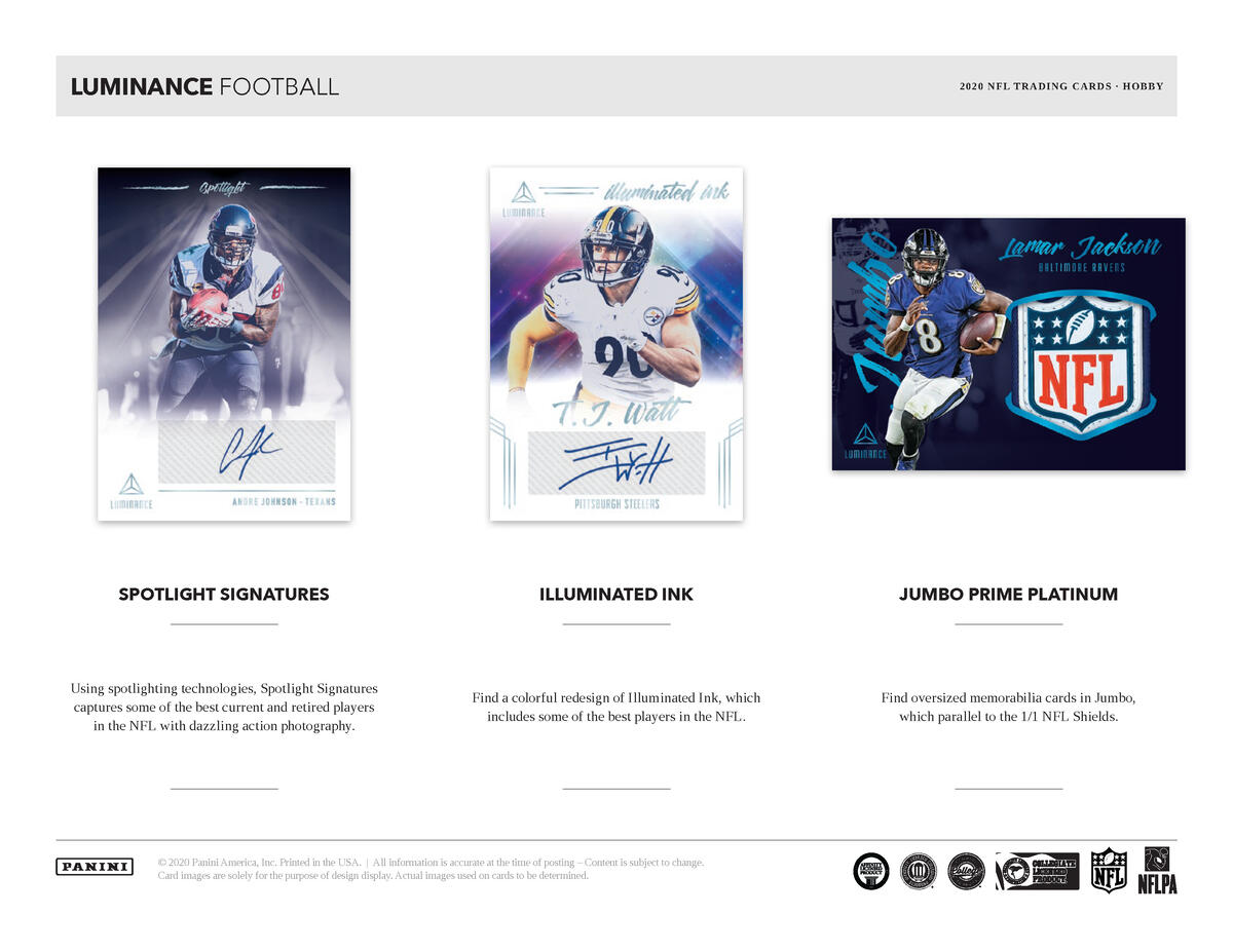 Picture of  legend cards in 2020 Panini Luminance Football Hobby Box