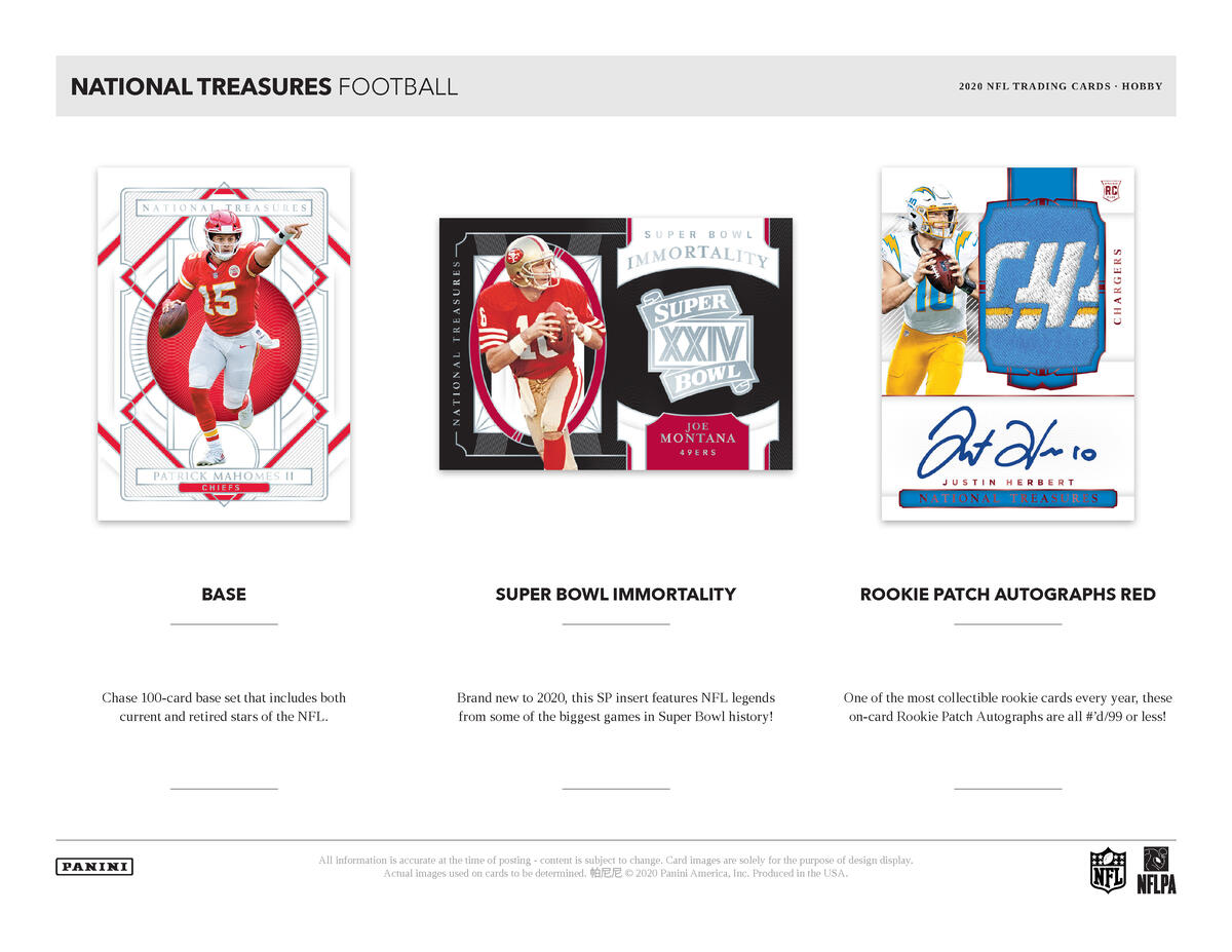 Picture of rookie cards in 2020 Panini National Treasures 1st Off The Line (FOTL) Football Hobby Box