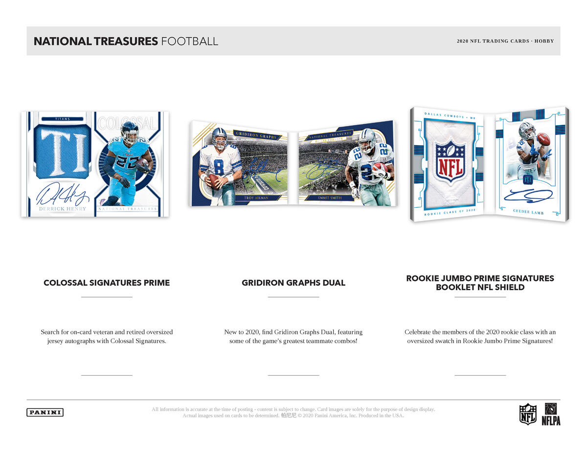 Picture of highlight cards in 2020 Panini National Treasures 1st Off The Line (FOTL) Football Hobby Box